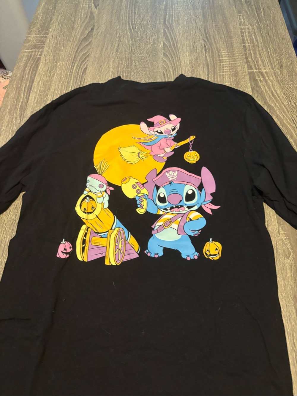 Disney Lilo & Stitch Black Graphic T-Shirt - Pink & Yellow Design